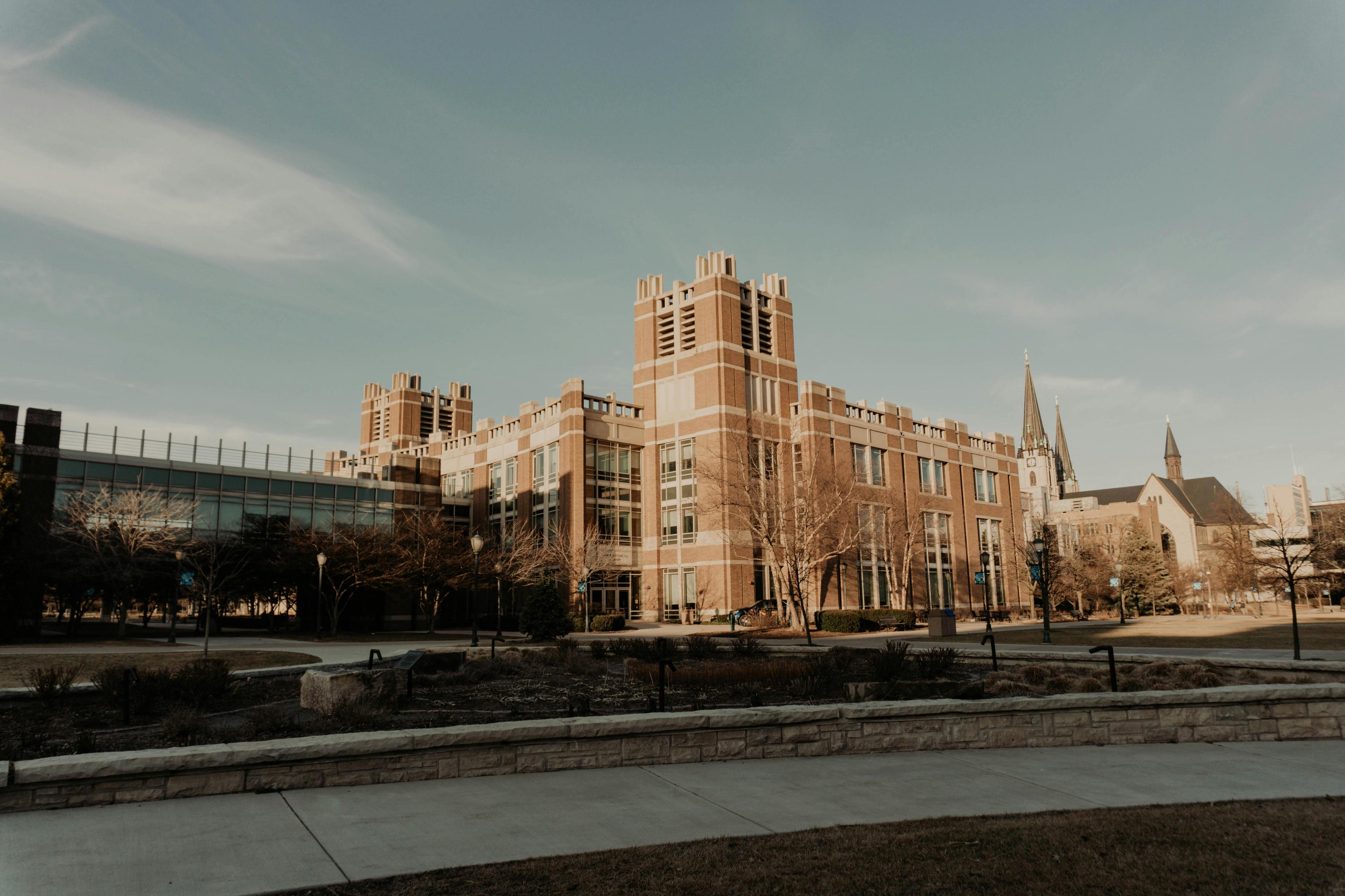 Scenic view of historic buildings at Marquette University, Milwaukee.