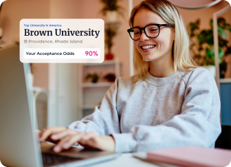 Student researching colleges. Brown University — Providence, Rhode Island. Your acceptance odds: 90%.