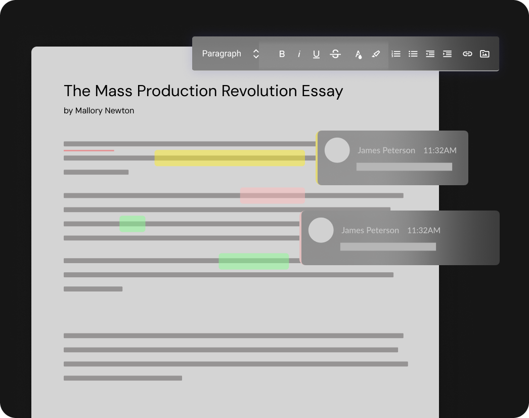 User Interface showing a essay review with comments