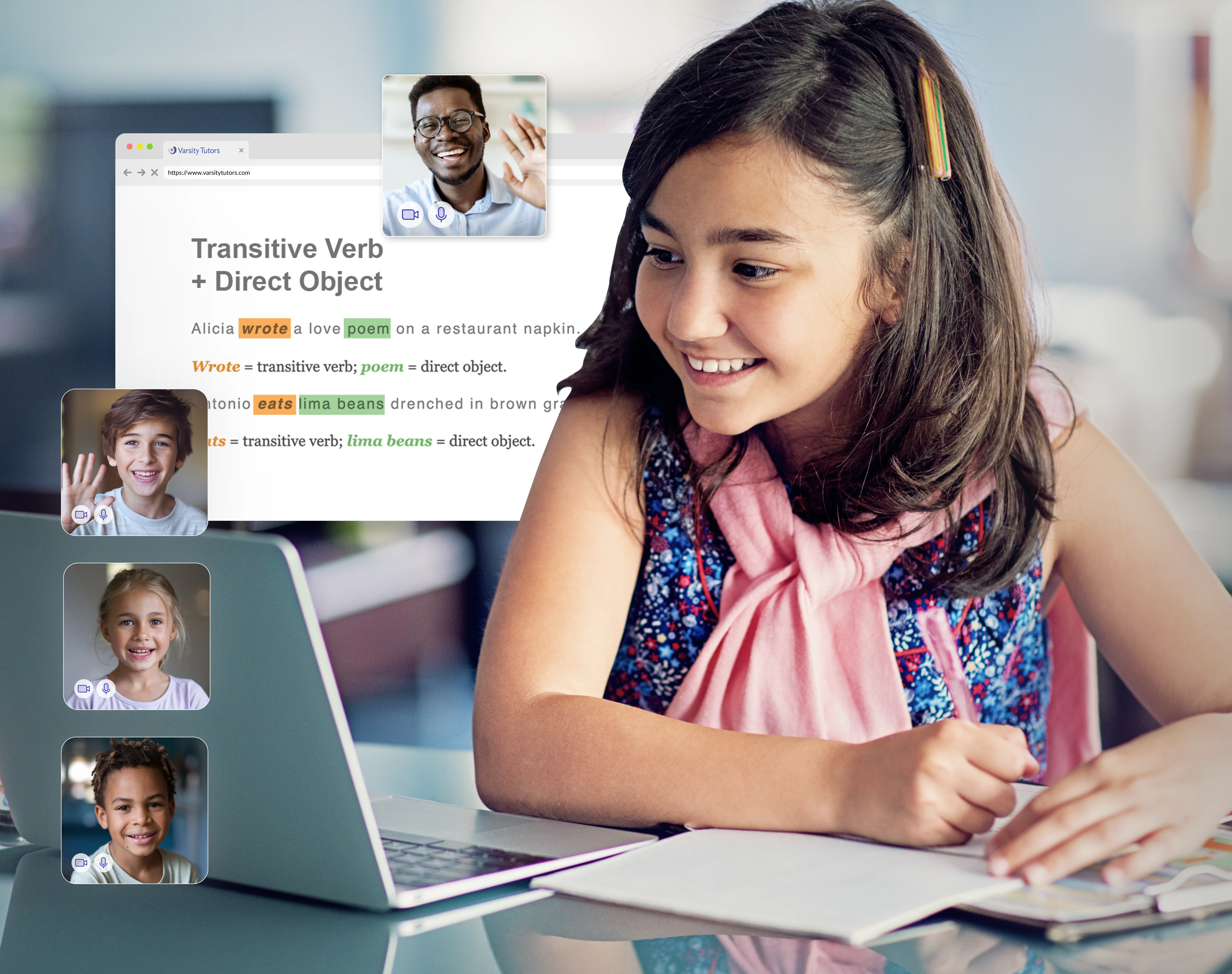 Student in headphones engaging in an online class with a tutor.