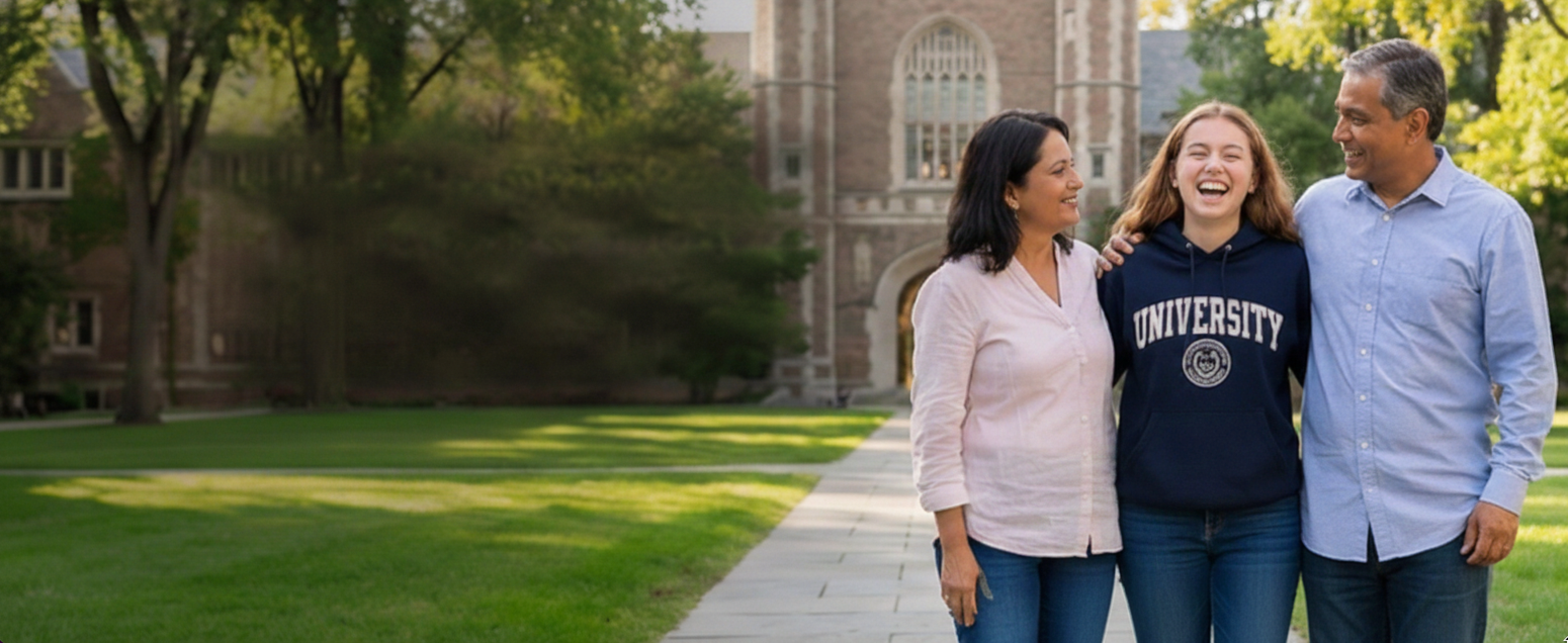 Successful student with parents at university